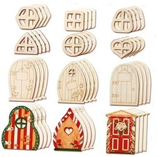 48 Pcs Fairy Door Window House Craft Kit - Wooden Garden Doors, Unpainted