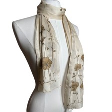 Vintage Made in Italy Floral Scarf Cream Tan Sheer Cottagecore Elegant Chic