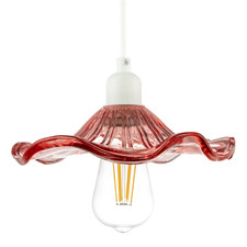 Designer Ribbed Rose Pink Glass Pendant Shade with Wavy Ruffled Edge by Happy...