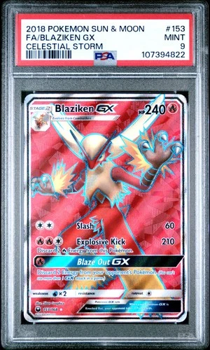 2018 POKEMON SUN & MOON CELESTIAL STORM #153 FULL ART/BLAZIKEN GX PSA 9