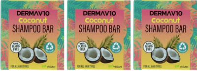 3 x Derma V10 Coconut Shampoo Bar - Vegan | Plastikfrei | Reisefreundlich - 50g