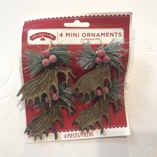 Holiday Time 4 Antler Wood Christmas Mini Ornaments Rustic Primitive Moose Deer