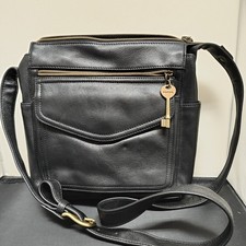 Fossil  75082 In Black Leather Shoulder Crossbody Bag/Purse 10x9 Inches