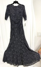 Nightway Dress 8 Gray Lace Glitter Floral Ruched Mermaid Maxi Formal Gown 170