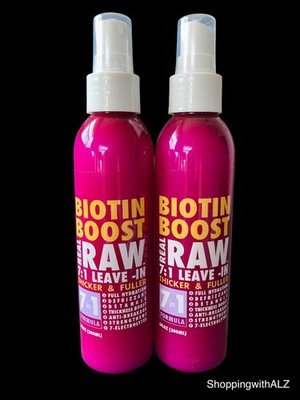 NEW LOT 2 Biotin Boost Real Raw 7 in 1 Leave In Thicker Fuller Hair Spray 6 oz