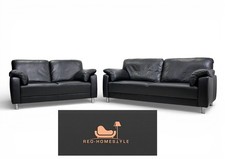 Garnitur Designer Sofa 2er 3er Leder Schwarz Couch  Wohnen Ferienhaus Set Modern