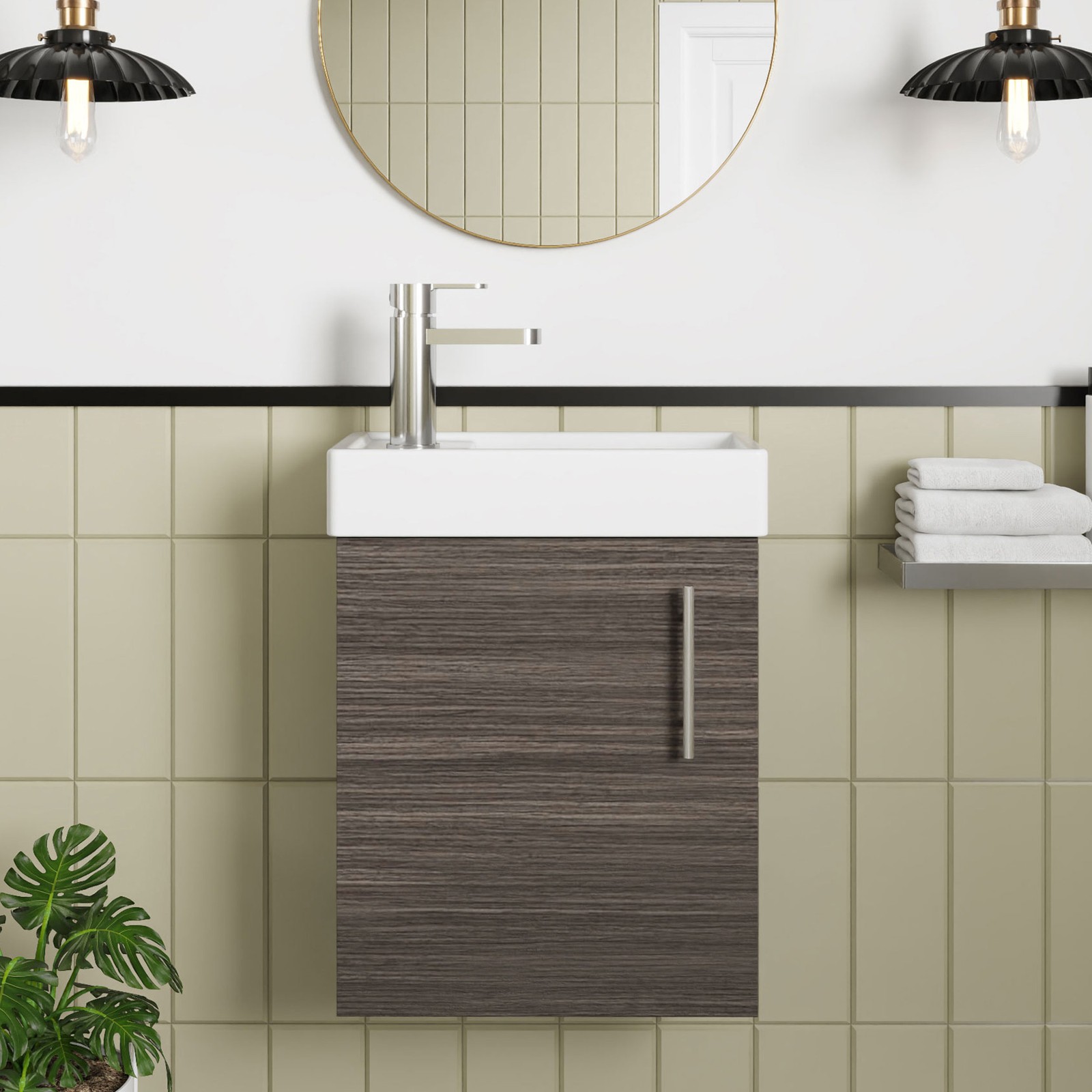 Nuie Vault Wall Hung 1-Door Vanity Unit & Basin 400mm - Anthracite Woodgrain