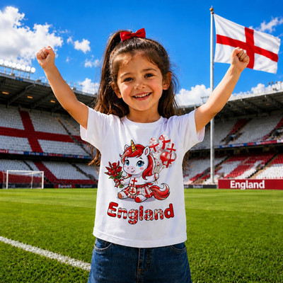 England Fan süßes Einhorn T-Shirt, Stadion Supporter Kinder Geschenk