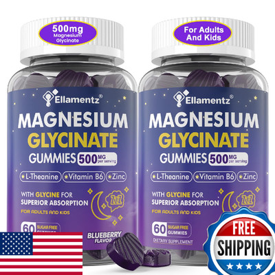 Magnesium Glycinate Gummies 500mg/250mg for Adults Kids Teens, Sugar Free Magnes