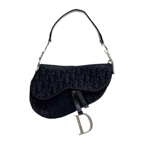 DIOR Saddle Silver Hardware Black Trotter Canvas Shoulder Bag