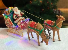 Santa Riding Sleigh with Reindeer Christmas Decoration LED Lighted Tabletop D...