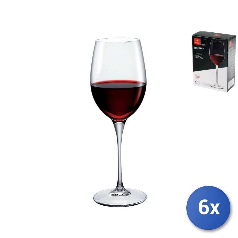 6x Packs 2 Glass Goblets Galileo Red Wine 38.5 Cl Transparent Bormioli