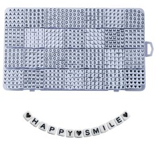 1400pcs Letter Beads Kit, 6x6 mm Acrylic 6 6mm, Black White Bead