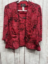 Alex Evenings 2 Pc Set Jacket & Tank Top Size Large Petite Black Red Sequin