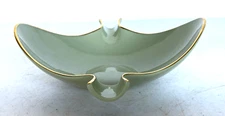 Vtg  Lenox Porcelain Sage Green & Gold Trim Trinket Dish/Flight Ashtray, 6+"