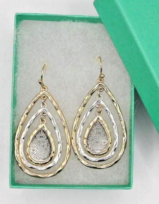 Arabesque 2 Tone Triple Teardrop Lightweight Drop Dangle Earrings New!