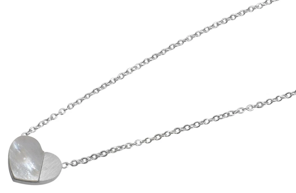 Perlmutt Herz Halskette Edelstahl Halsschmuck Kette Liebe Love Heart Anhänger - Bild 2 von 3