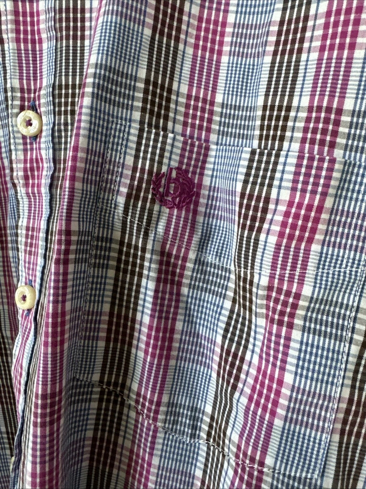 Bugatti Shirt Mens XL 43/44 Pink Brown Blue Button Up Preppy Casual Business — 第 3/4 张图片