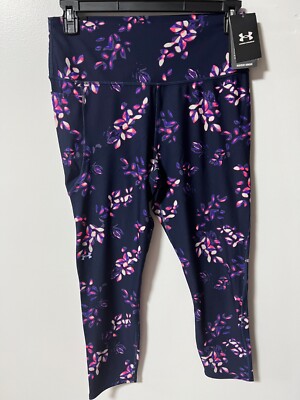 Under Armour HeatGear Women's Plus 1X Midnight Navy Printed 7/8 Leggings $50 NWT
