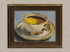 Coffe Cup Painting Original Oil Still Life Painting Kitchen Wall Art Tea Cup Art