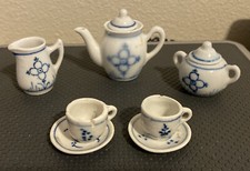 Small scale German Blue Onion antique Doll toy tea set