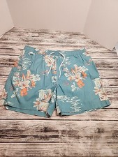 Spicy Tuna Mens Sz XL Lined Swim Trunks Teal Tropical Print 5"