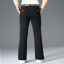 Mens Cotton Flared Pants Stretch Long Trousers Bootcut Bell Bottoms Slim Classic