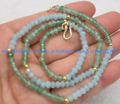 Mode 2x4mm Blau &Grün Jade Facettierte Edelstein Rondelle Perlen Halskette 18''