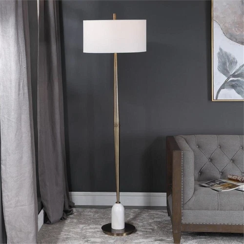 Uttermost Minette Transitional Steel Marble Fabric Floor Lamp in Antique Brass - Picture 2 of 9