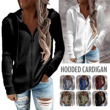 Casual Women's Holiday Coat Cardigan Zip Up Ladies Jacket Hooded Tops Plus Size