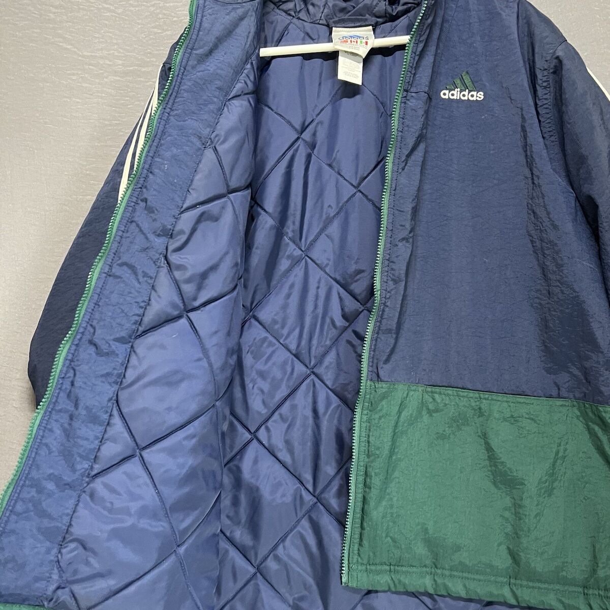 Vintage 90s Adidas Blue Green Windbreaker XL Quilted Puffer Vintage 90s Adidas Blue Green Windbreaker XL Quilted Puffer
