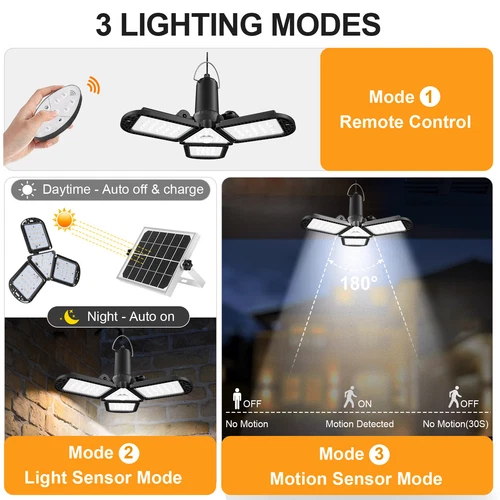Solar Shed Lights LED Solar Pendant Lights with Remote Motion Sensor Lights - Picture 3 of 5