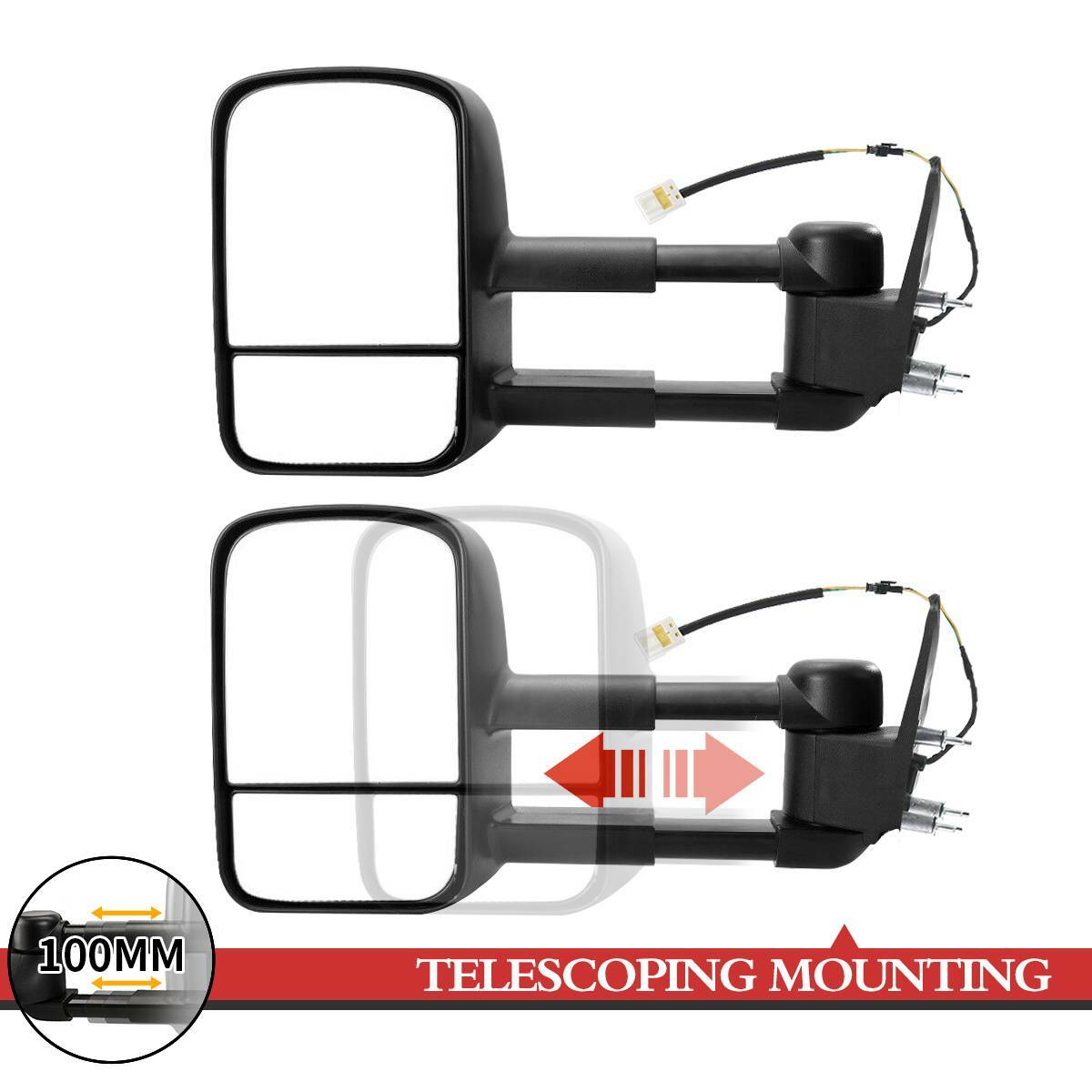 2x Front Black Electric Extendable Towing Mirrors for Nissan Patrol GU