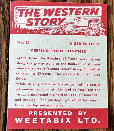 1959 Weetabix The Western Story Card #20 manteniéndolos agrupados casi nuevo - Imagen 2 de 2