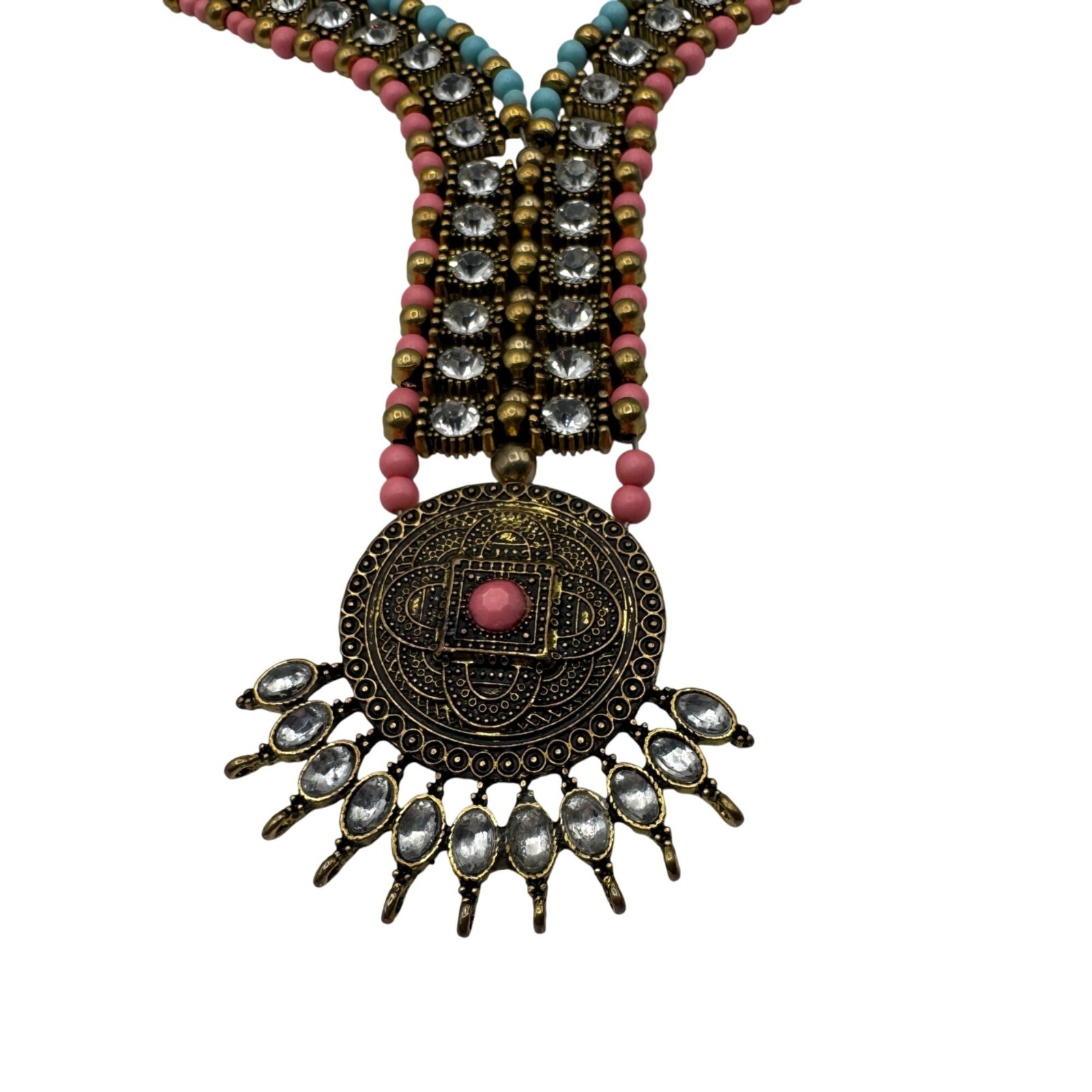 Multicolor Beaded Statement Necklace With Gold-To… - image 2