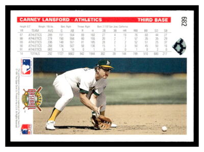 1992 Upper Deck #682 Carney Lansford - Oakland Athletics | eBay