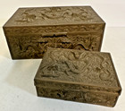 2 antique Chinese bronze box set Dragons Heavy 3D brass chest Read need repair