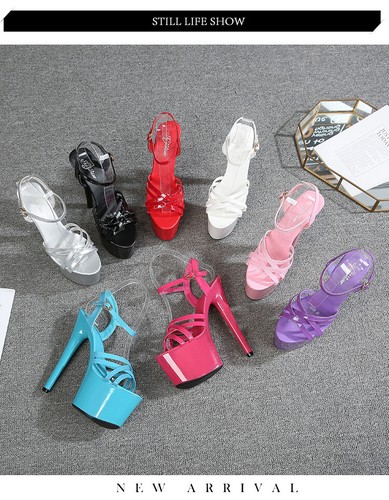 NEW SEXY 6.7" HIGH HEEL STILETTO ROUND TOE STRAPPY POLE DANCE STRIPPER SHOES - Foto 6 di 14