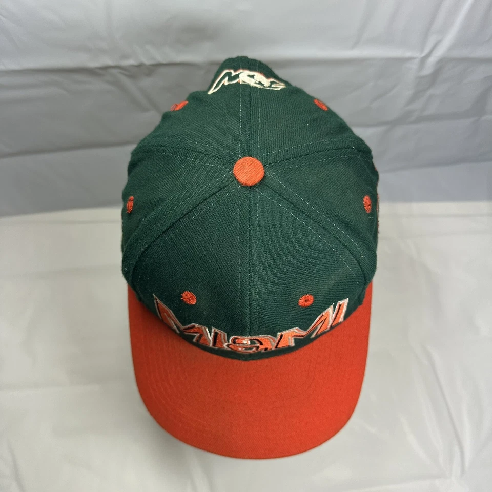 Vintage 90s Miami Hurricanes Snapback Grafitti Hat, Green & Orange Wool Cap, TOW - Image 3 of 4