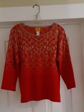 Ruby Rd Red and Silver Sparkly Sweater, Sz L, 3/4 Sleeves, So Pretty