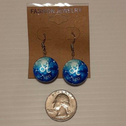 ZODIAC SIGN LEO Double sided Pendant Charm Dangle Earrings / hooks - Picture 2 of 2