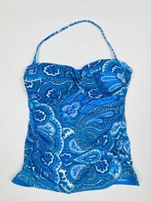 LAUREN RALPH LAUREN WOMEN'S BLUE PAISLEY BANDEAU TANKINI SWIM TOP SZ 6 EXCELLENT