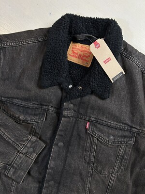 Levis Red Tab Men Size 2XL Black Acid Denim Wash Sherpa Lined
