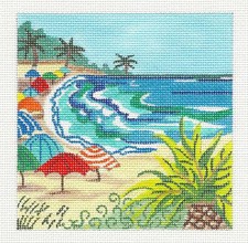 Tropical Seaside Beach Umbrellas 5" Sq Needlepoint Canvas Kamala Juliemar FINAL