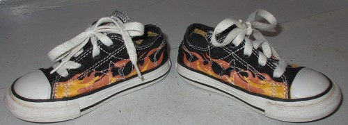 Converse Infant Baby Boy Girl Shoes Sz 6 Black Red Orange Flames Lace Up Toddler - Picture 3 of 10