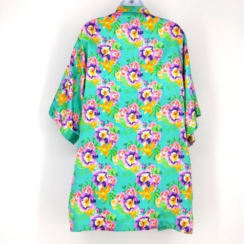 Bottoms Out Gal Lingerie Shiny Satin Floral Robe Green Purple Pink Size Small - Picture 2 of 5