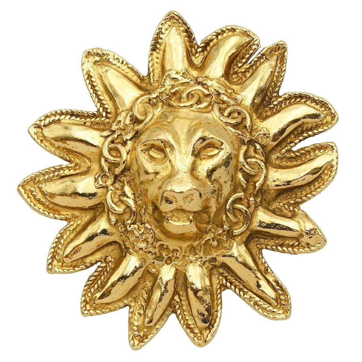 CHANEL Gold-tone Lion Pin Brooch Women Vintage Z1453