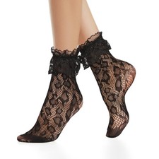 Benefeet Sox Black Lace Ruffle Socks for Women One Size, Leopard