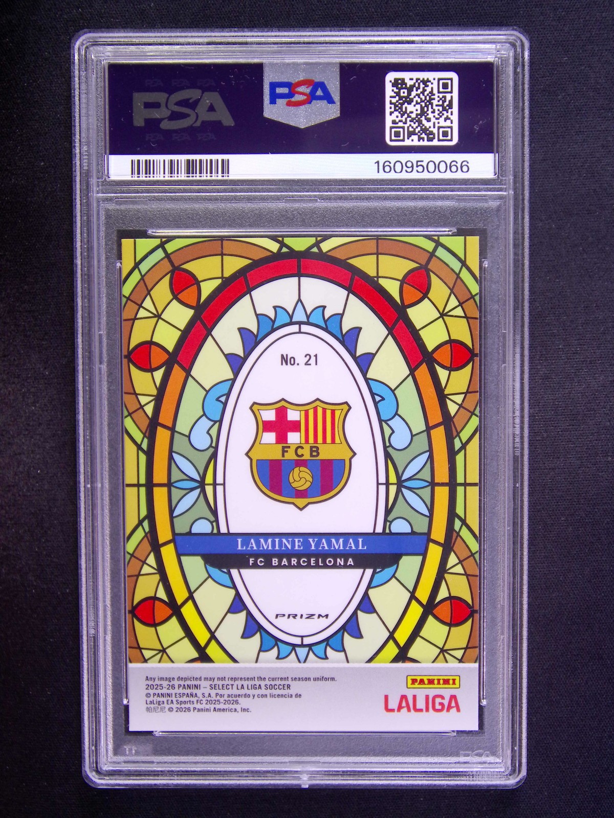2025-26 Panini Select FIFA World Cup Lamine Yamal #21 Stained Glass SSP PSA 10 view 2