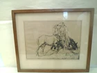 "Horses eating hay" by EDMUND BLAMPIED 1886-1966   Nice dry point etching print